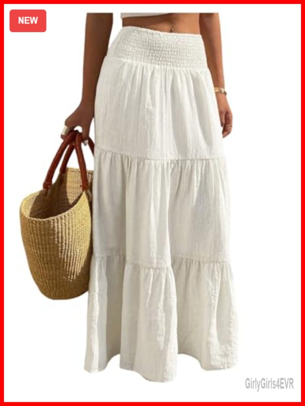 High Waisted Boho Maxi Skirt Tiered Ruffle Hem A-Line Summer